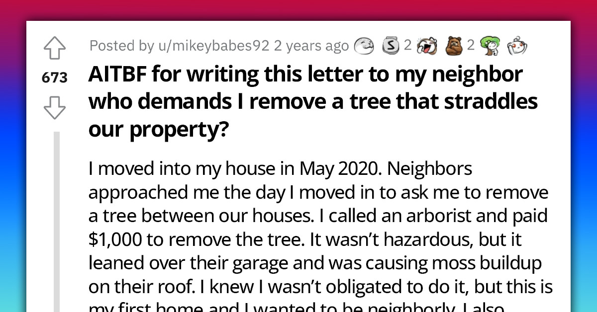 Man Hilariously Trolls Neighbor Who Wants Tree That Straddles Over Their Property Removed