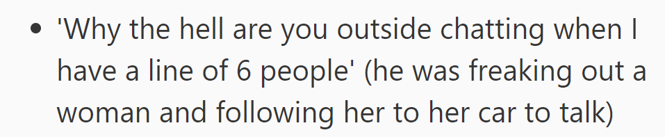 OP scolded J for chatting outside instead of attending to customers, mentioning his behavior with a woman.