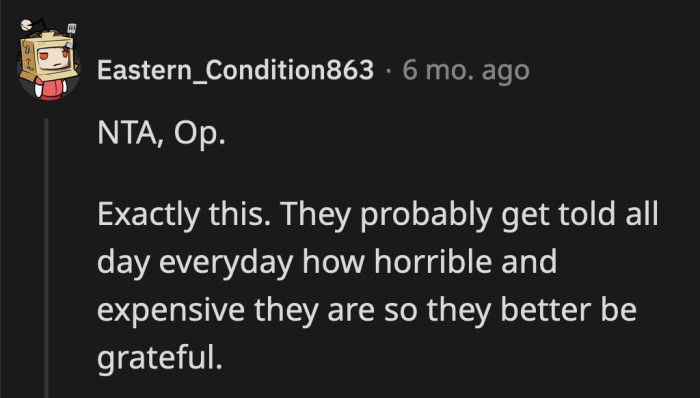 OP was a reminder that their existence wasn't a burden