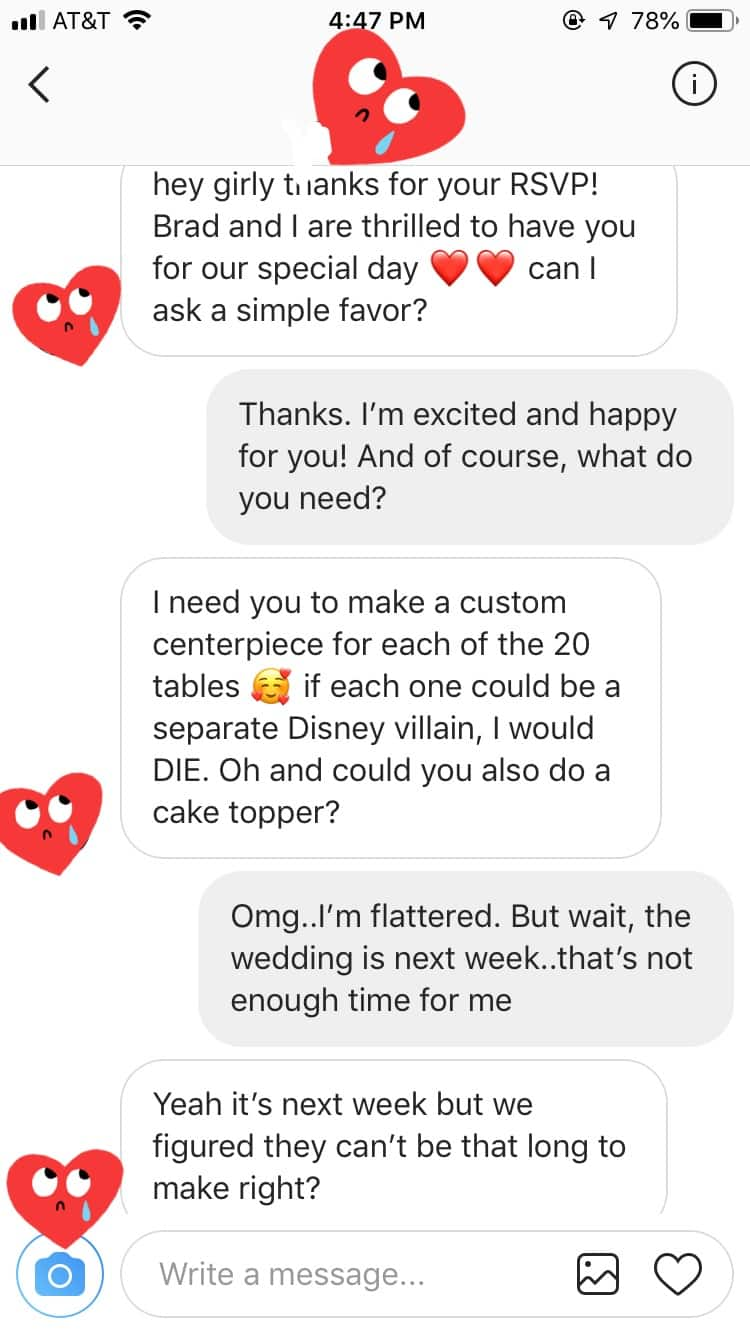 1. This bride uninvites a guest...