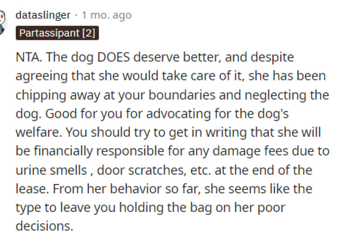 People came to the comments and let OP know that they were not the AH and that the dog definitely deserves better than this.