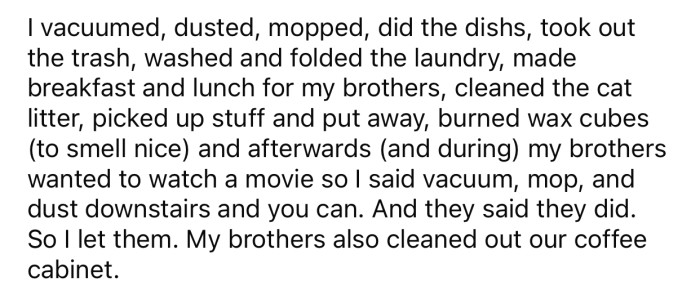 OP and her brothers managed to get some work done and assumed it was enough.