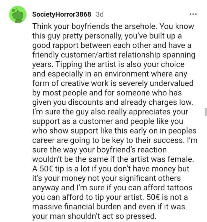 Tipping an artist is a personal choice.