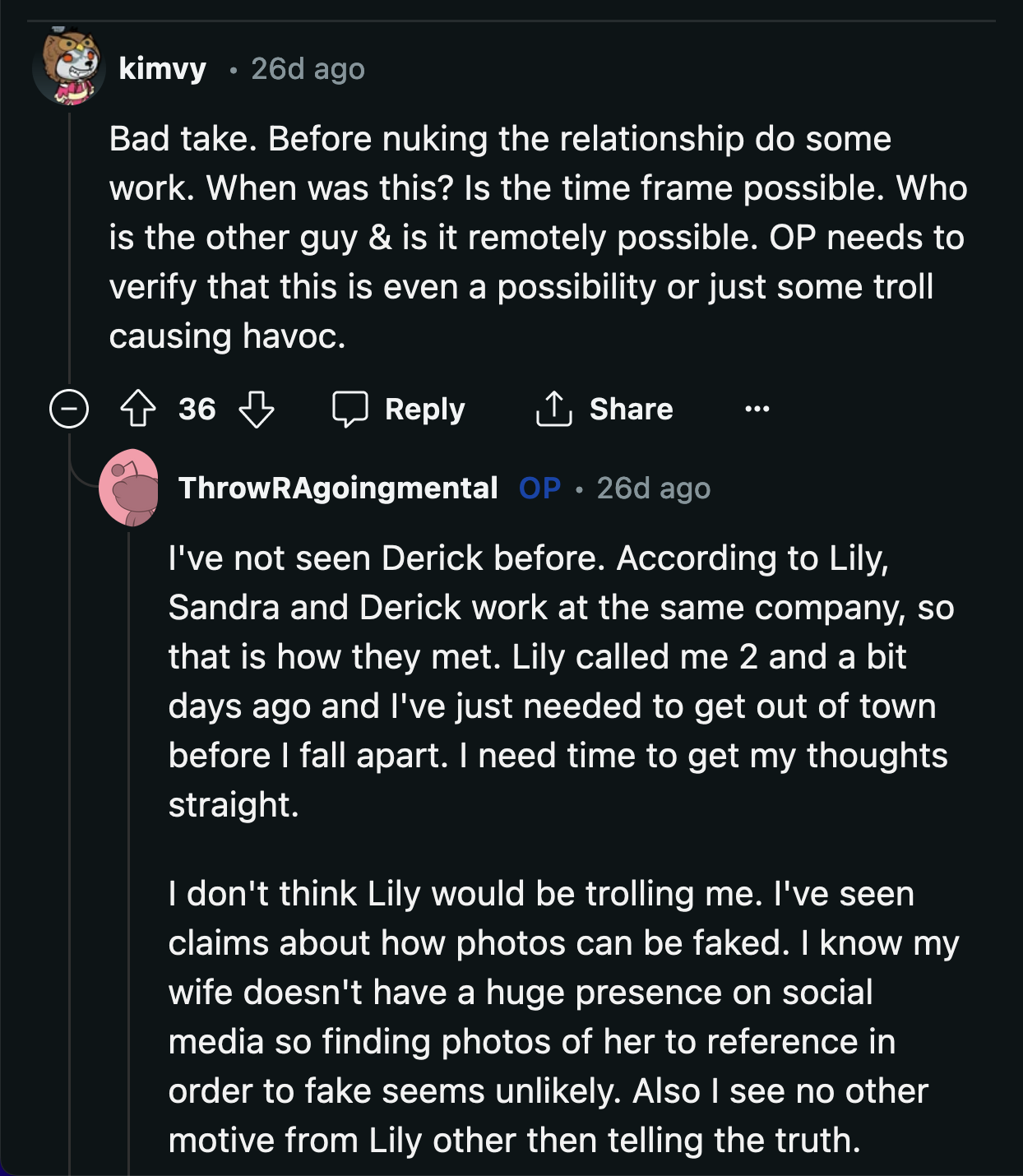 Lily also told OP how their spouses met each other.