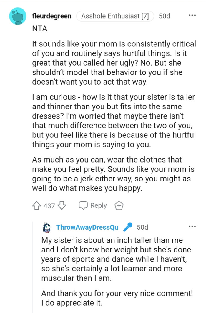 The OP's sister is about an inch taller than her