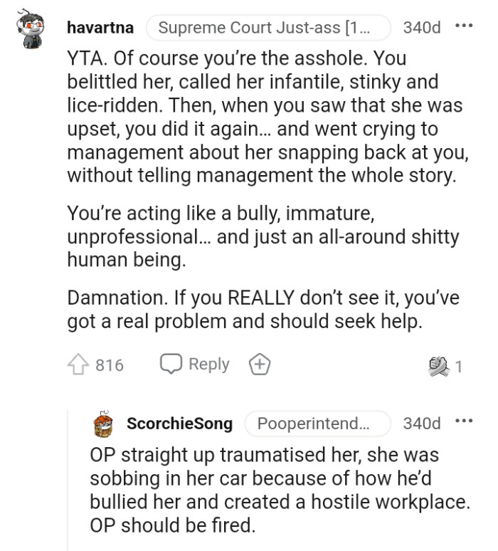 The OP should seek help if he doesn't see anything wrong with his actions