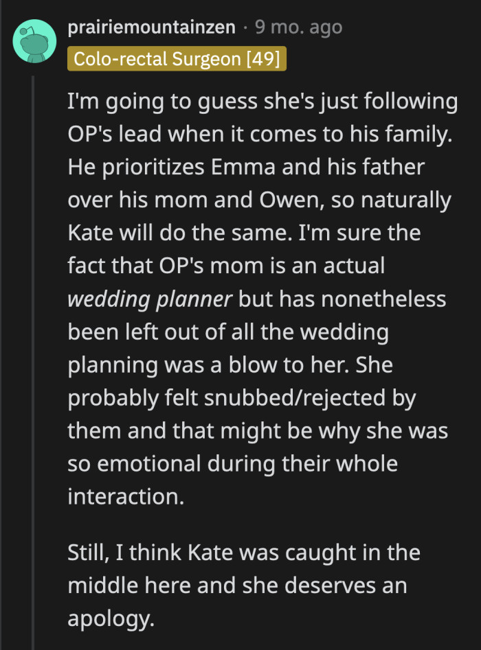 Unless, of course, she's taking cues from how OP treats his parents and their spouses.