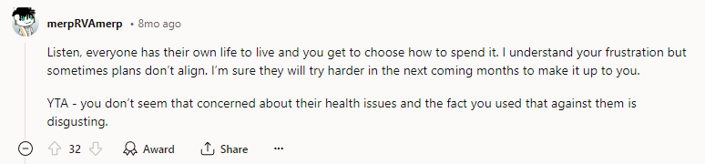 YTA - you don’t seem that concerned about their health issues