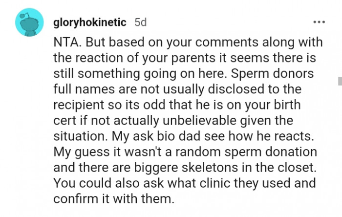 This Redditor is guessing it wasn't a random sperm donation
