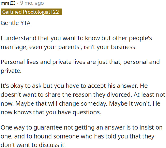 While OP can ask about it, he also needs to respect his dad's choice if he chooses not to share.