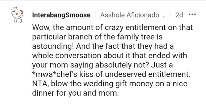Blow the wedding gift money on a nice dinner