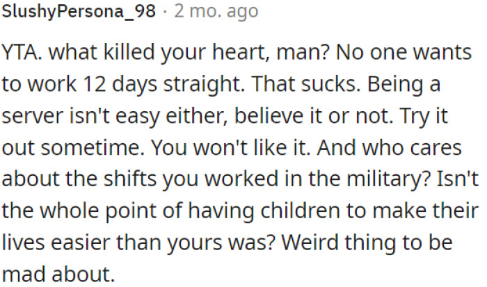 Nobody likes working 12 days in a row; it's tough.