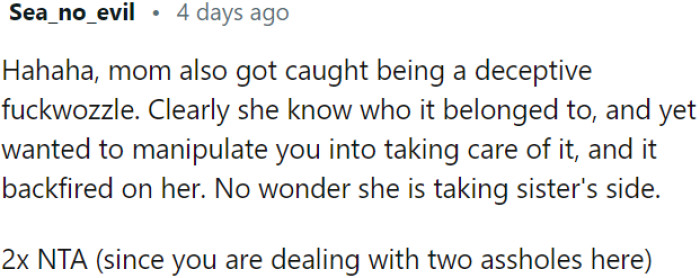 The mother tried to manipulate OP into taking care of the makeup palette, despite knowing it belonged to the sister.