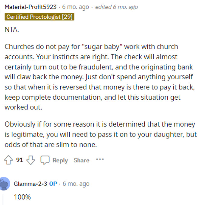 The problem with it coming from a church and being potentially fake is certainly high, and it's a concern that they should both share.