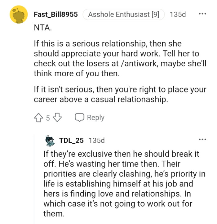 Telling her to check out the losers