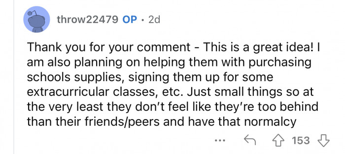 Op is trying to help his nieces with some basic necessities.