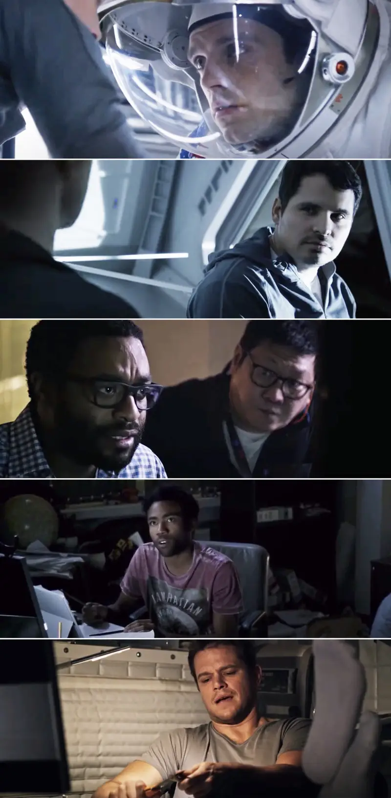 12. The Martian, starring Sebastian Stan (Bucky Barnes/The Winter Soldier), Michael Peña (Luis), Benedict Wong (Wong), Chiwetel Ejiofor (Karl Mordo), Donald Glover (Aaron Davis), and Matt Damon (Asgardian playing Loki)