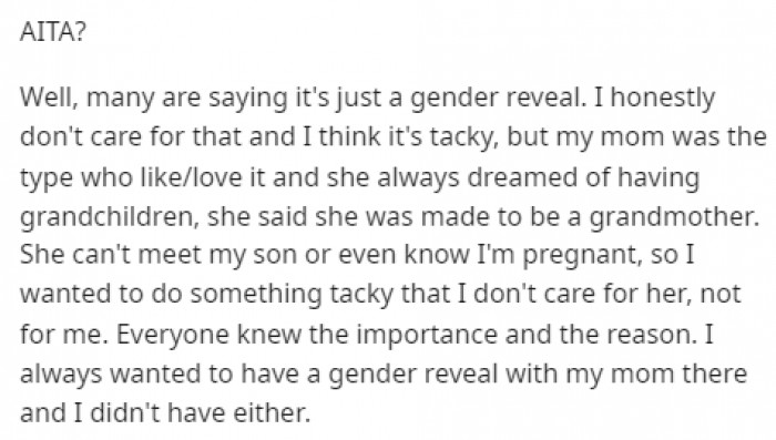 This party was important to OP because of her mother, who passed away recently