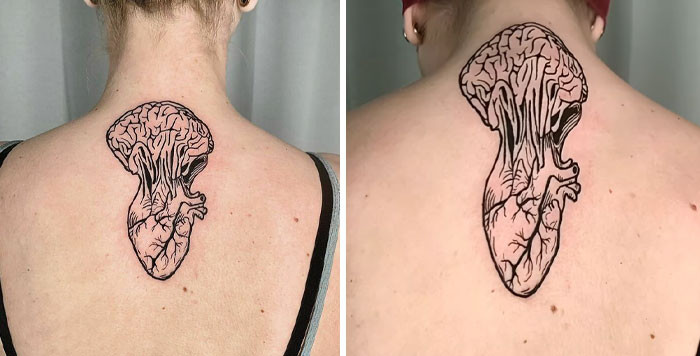 1. The Constant Fight Between The Heart And The Brain Beautifully Executed In This Meaningful Tattoo
