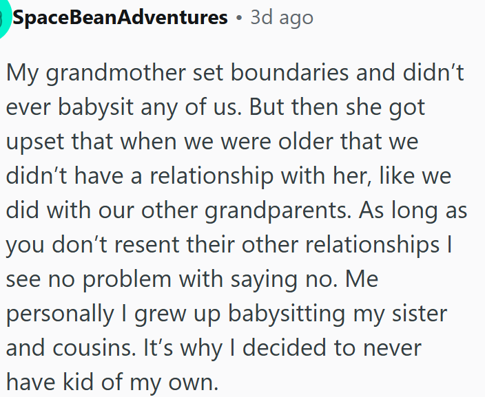 OP could regret missing a close bond with her grandchildren.