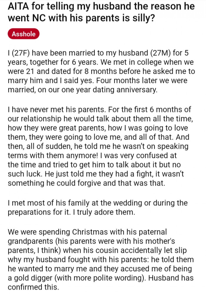 1. OP revealed why her husband went NC with his parents.
