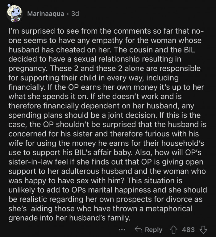 Why does no one have any empathy for the woman whose husband cheated on her?