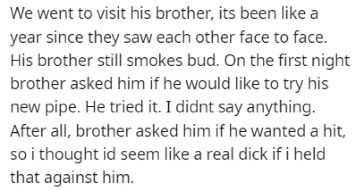 When OP and her partner visited his brother, the partner broke their promise for the first time