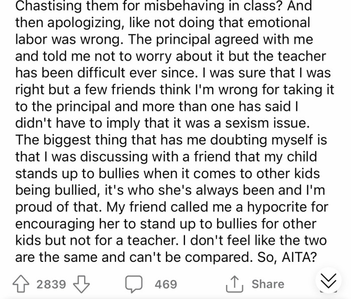 However, a friend thinks that OP is a hypocrite.