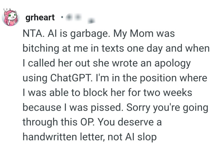 Blocking her for two weeks