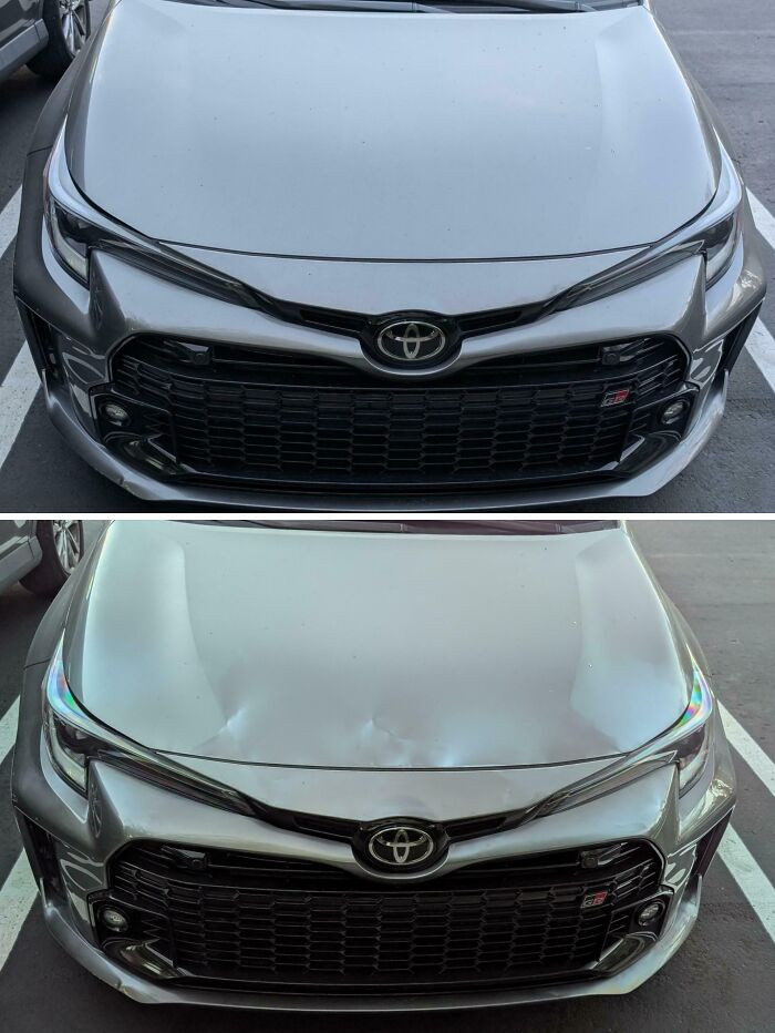 "The Hood Of This Car Appears Damaged When Viewed Through Polarizing Sunglasses"