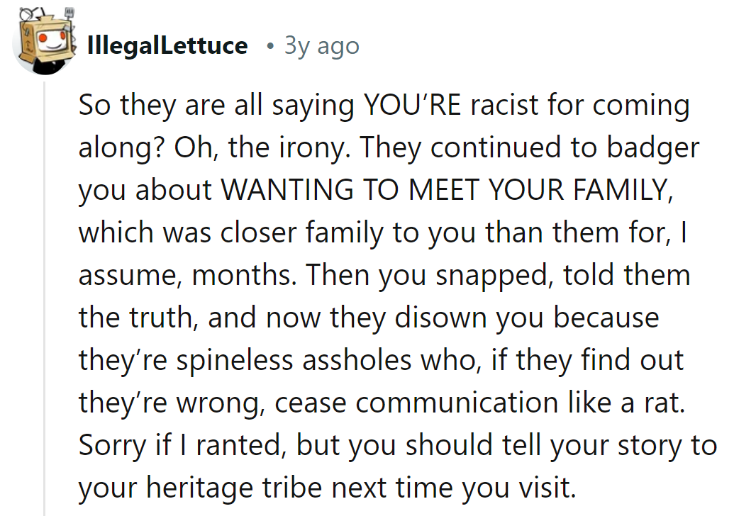 Irony at its finest: Snap, truth, disown. Next stop: heritage tribe's reality check!