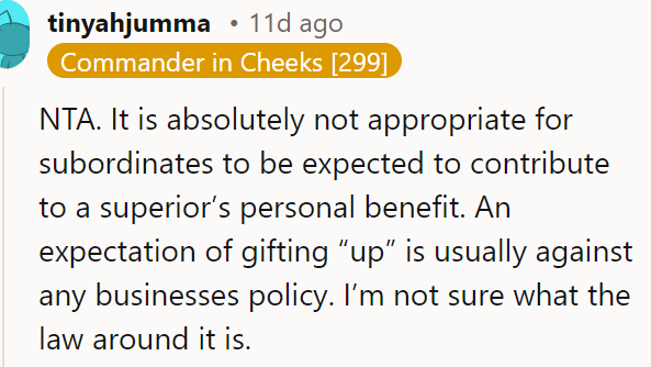 The boss's expectations violate business policy