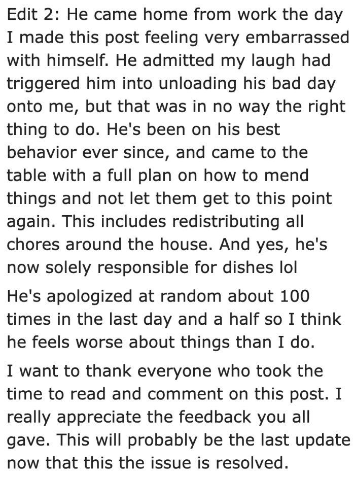 After the argument, the boyfriend admitted that he was at fault too.