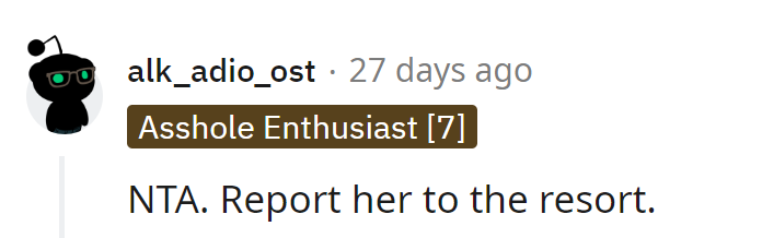 Time to hit the 'elevator' button on reporting her to the resort!