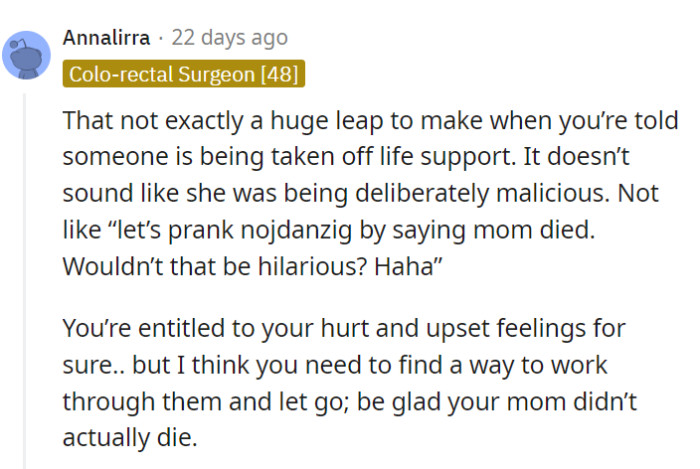 But news flash, unfortunately, she did actually die.