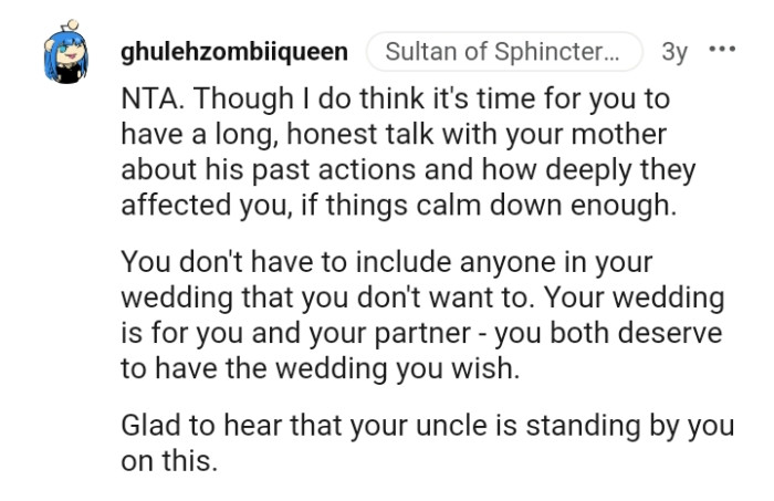 The OP and her fiancé both deserve to have the wedding they desire