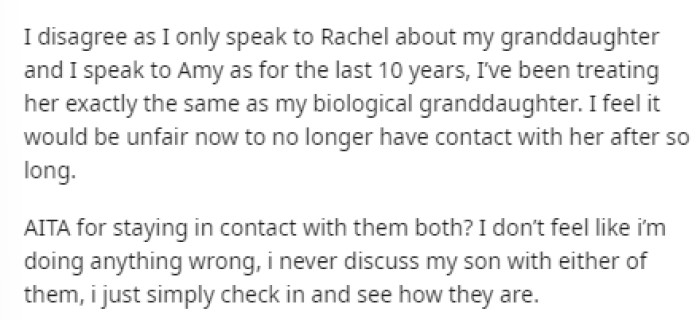 She also explains that she feels it would be unfair if she stopped communicating with them simply because of this.