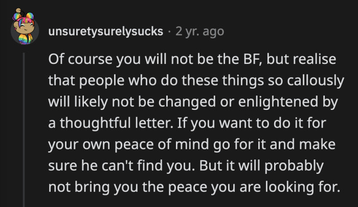 Based on OP's final edit, she doesn't want any response from Jack. She just wants to remind him of what he did.