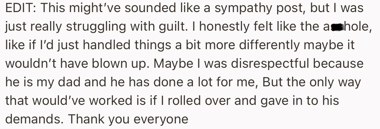 The OP has been struggling with guilt ever since the exchange.