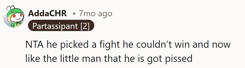 He swung, missed, and now he's sulking like a sore loser.
