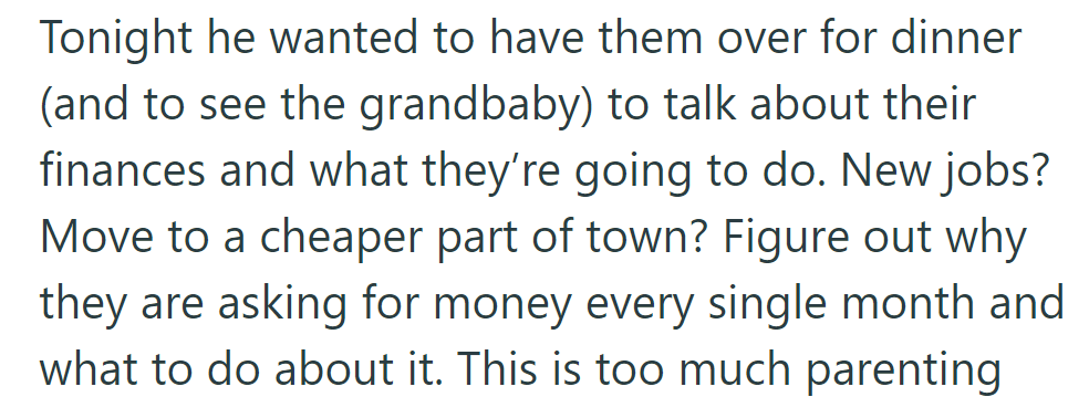 OP's husband planned a dinner to discuss the children's finances: new jobs, moving, and recurring money requests.