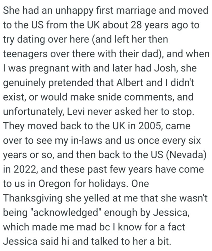 She genuinely pretended that the OP andher husband didn't exist or would make snide comments