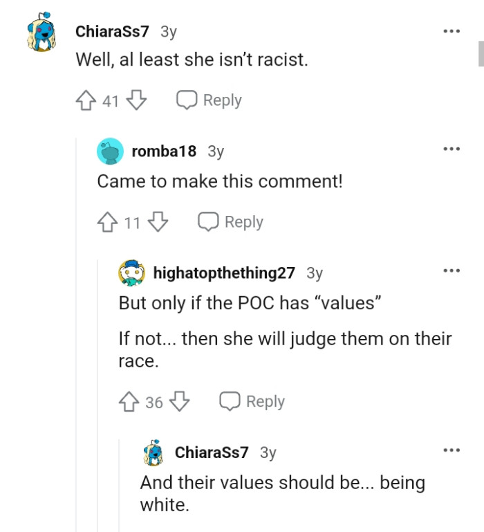 This redditor says that the person is not racist, at least