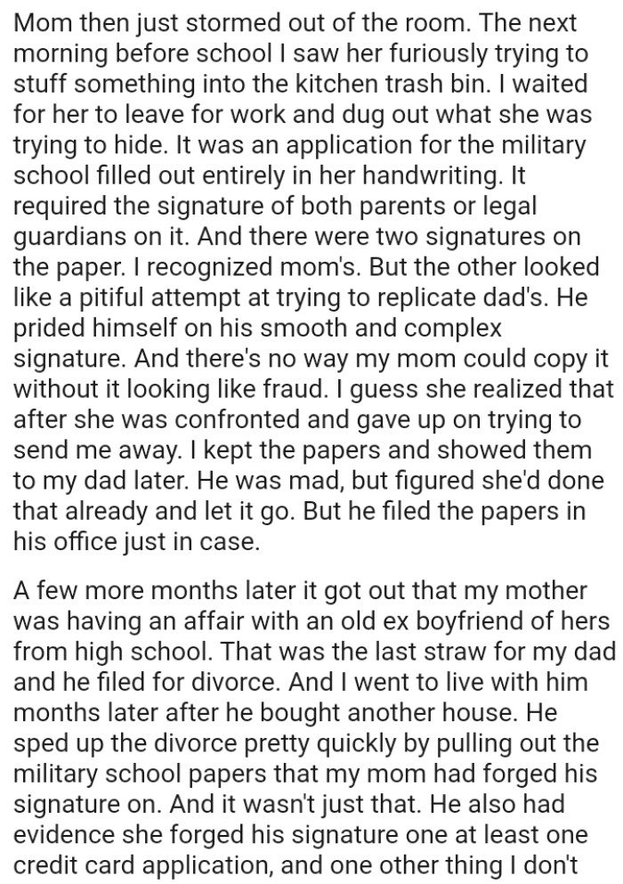 There's no way OP's mom could copy his dad's signature without it looking like fraud