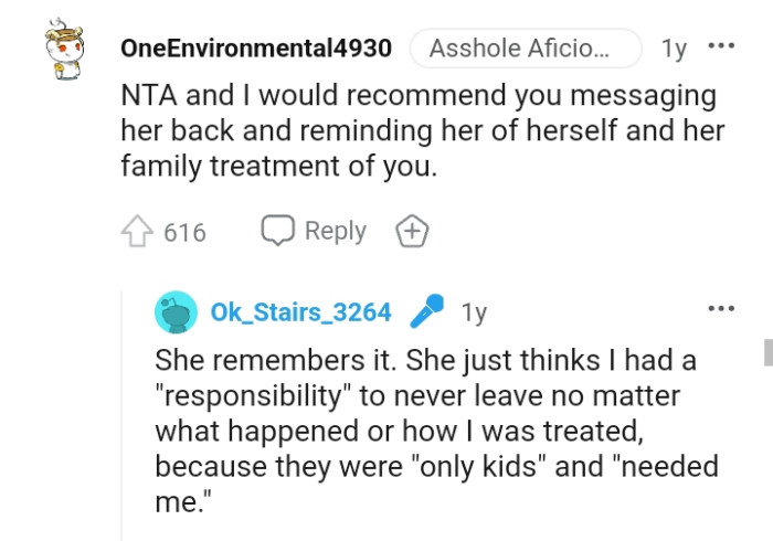 The stepkid just thinks the OP had the responsibility to never leave, no matter what