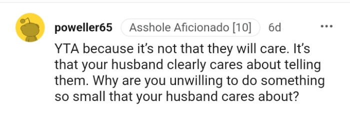 This Redditor wants to know why the OP is unwilling to do something so small