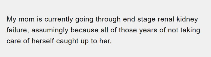 He explains his mother's current situation and how she is going through the end stages of her condition.