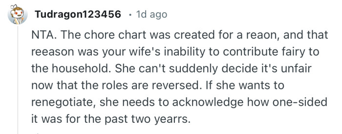 “She can't suddenly decide it's unfair now that the roles are reversed.”