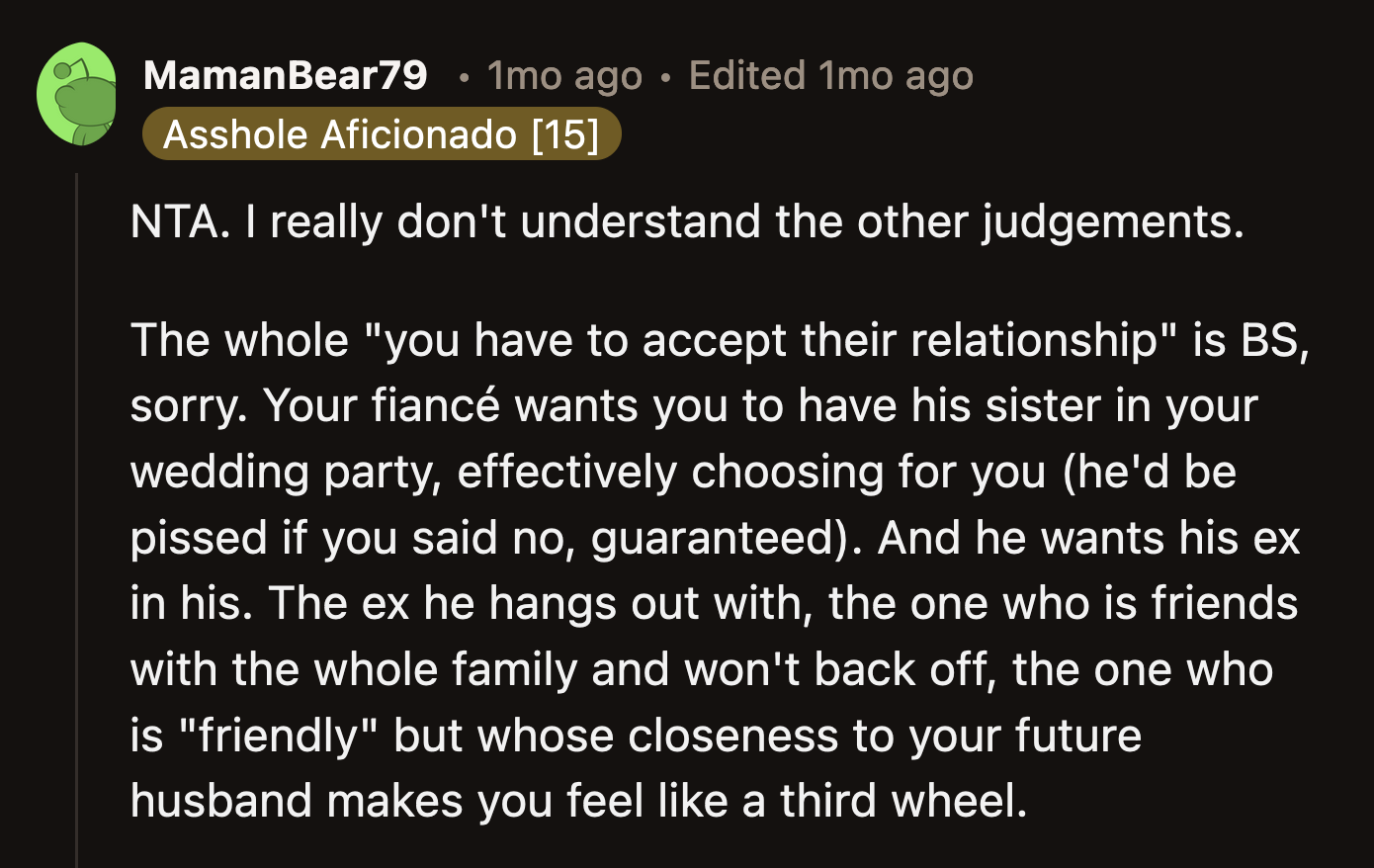 Liz is plenty involved in their lives as it is. Why should she be at the altar while they say their vows?