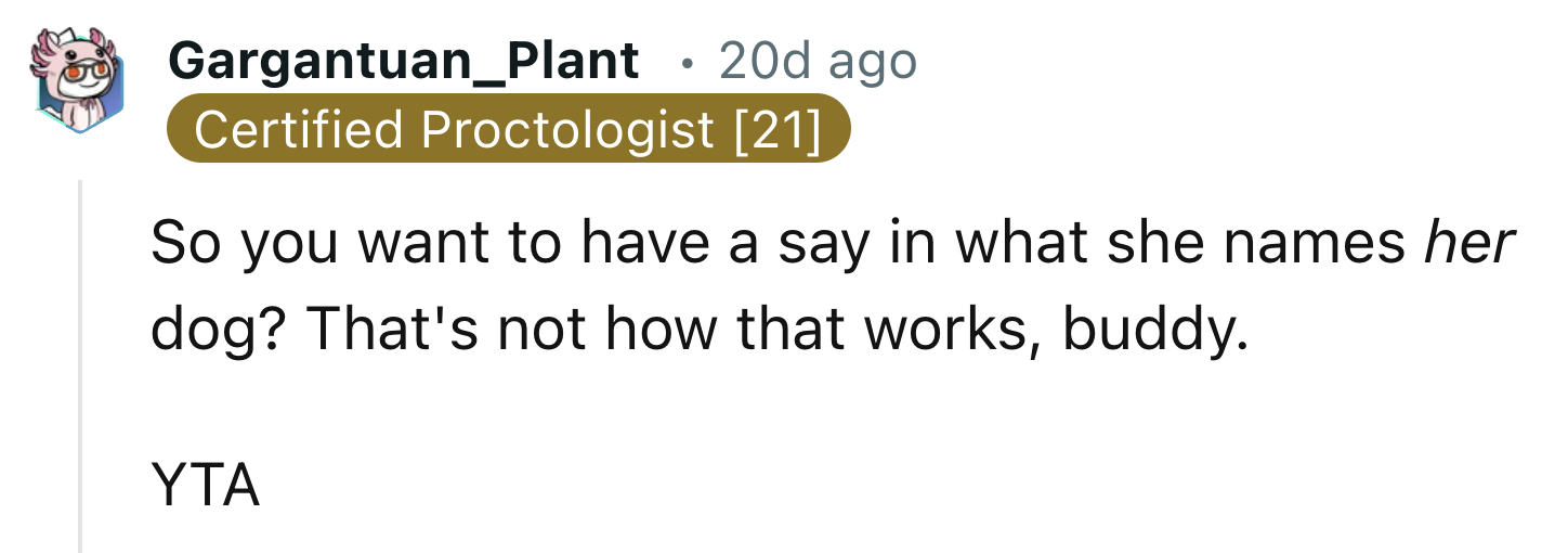 OP Wants to Choose the Name for His Girlfriend's Dog